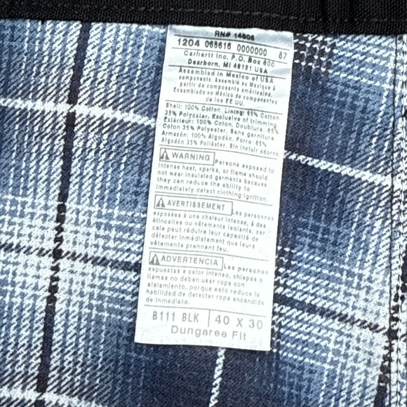 Carhartt B111 BLK Washed Duck Work Dungaree Flannel Lined Pants Black 40x30 NWT - Picture 4 of 11